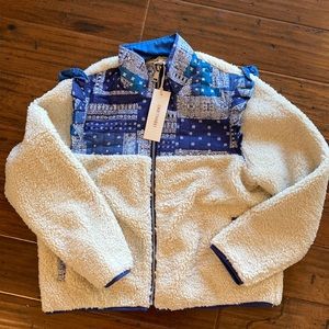 Driftwood Jeans Fleece Sherpa Jacket Bandana Blue XS